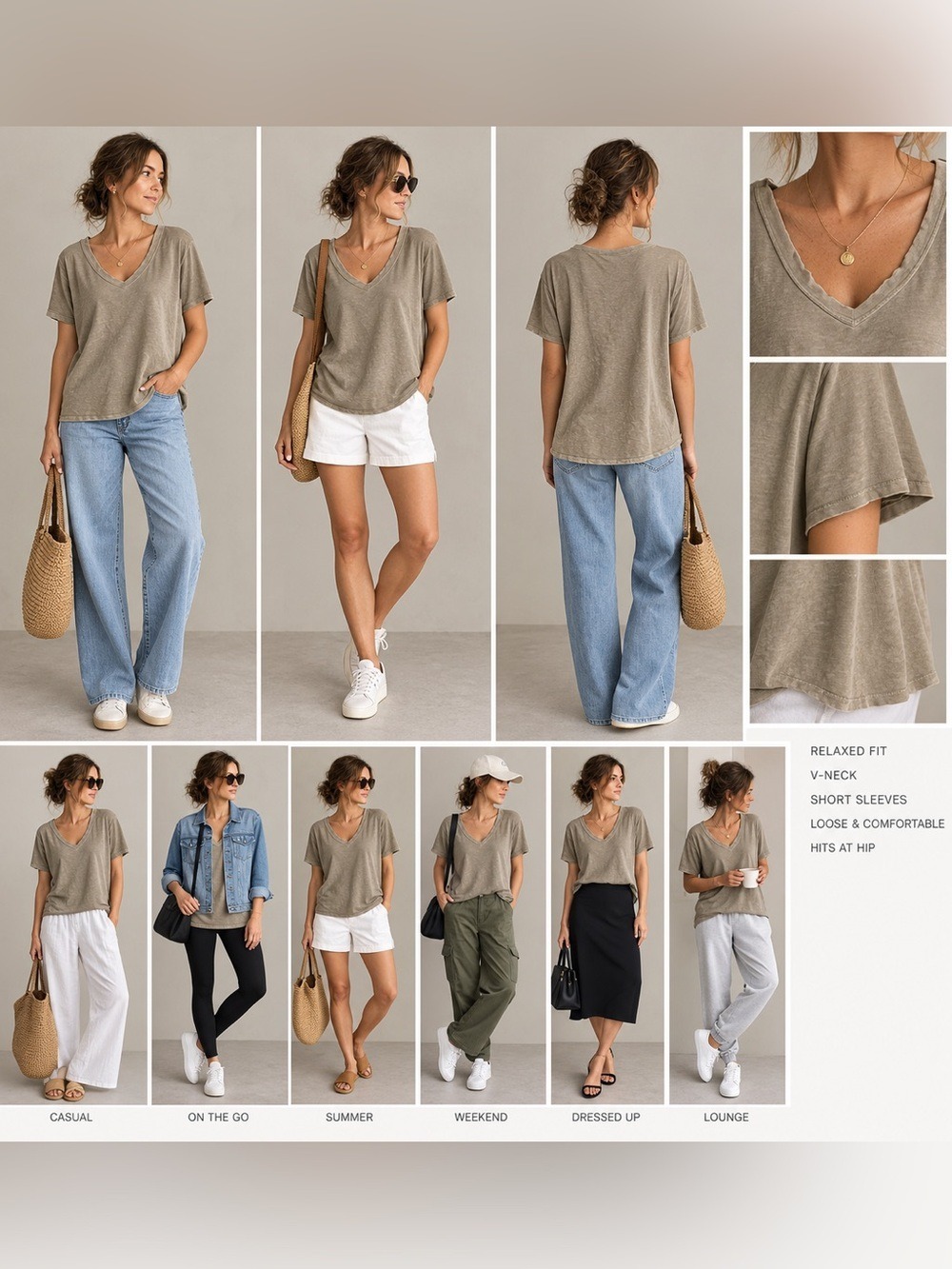 GAP Tan V-Neck Short Sleeve Tee made from organic cotton